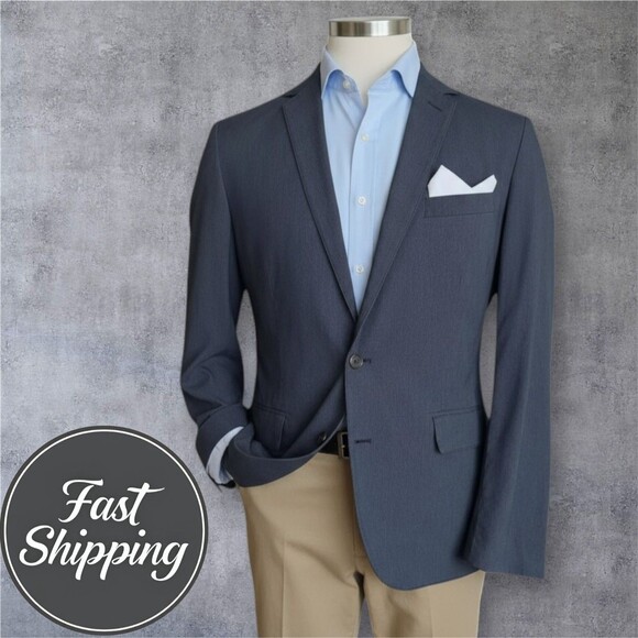J.CREW Mens Blazer L LARGE (44R) Gray Cotton Sport Coat Two Button Jacket